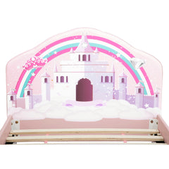 Upholstered Twin Bed, Princess, Faux Leather, Pink