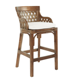 Counter Stool, 27 Inch Seat Height, Rattan Wicker Frame, Cotton Cushion
