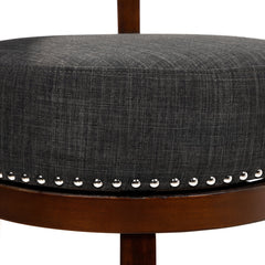 Swivel Counter Stools, Set of 2, Wood Frame, Gray Seat, Dark Oak Finish
