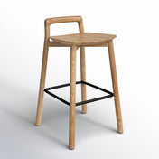 Counter Stool, Solid Ash Wood, Natural Blonde Finish, Black Metal Footrest