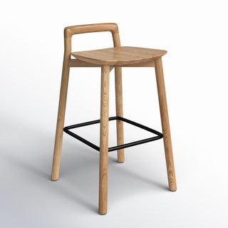 Counter Stool, Solid Ash Wood, Natural Blonde Finish, Black Metal Footrest