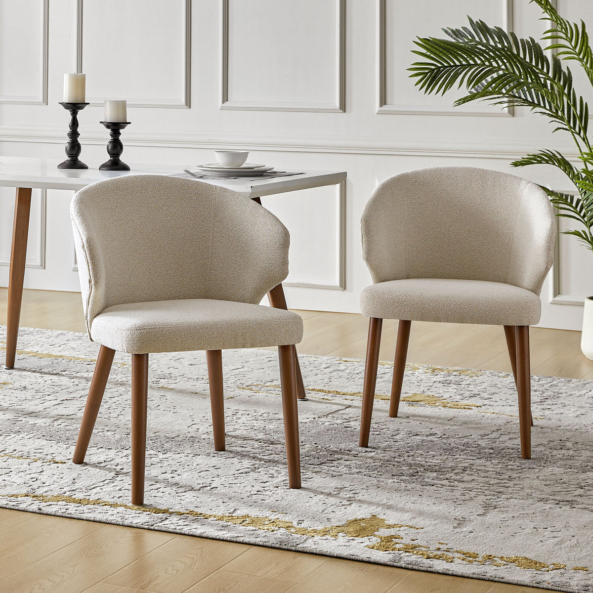Wingback Dining Chairs, Set of 2, Linen Polyester, Walnut Solid Wood Legs
