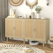 Sideboard Buffet Cabinet, Rattan Doors, Melamine Particleboard, Beige, Pine Legs