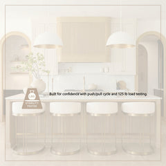 Counter Stool, Metal Frame, Low Back, Ivory-Cream Upholstered Seat