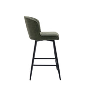 Bar Stool, Green PU Leather, Black Iron Frame, 25.5 Inch Seat Height