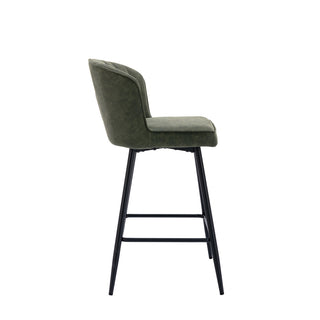 Bar Stool, Green PU Leather, Black Iron Frame, 25.5 Inch Seat Height