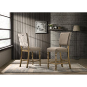 Counter Height Dining Chairs, Set of 2, Khaki Microfiber, Driftwood Finish