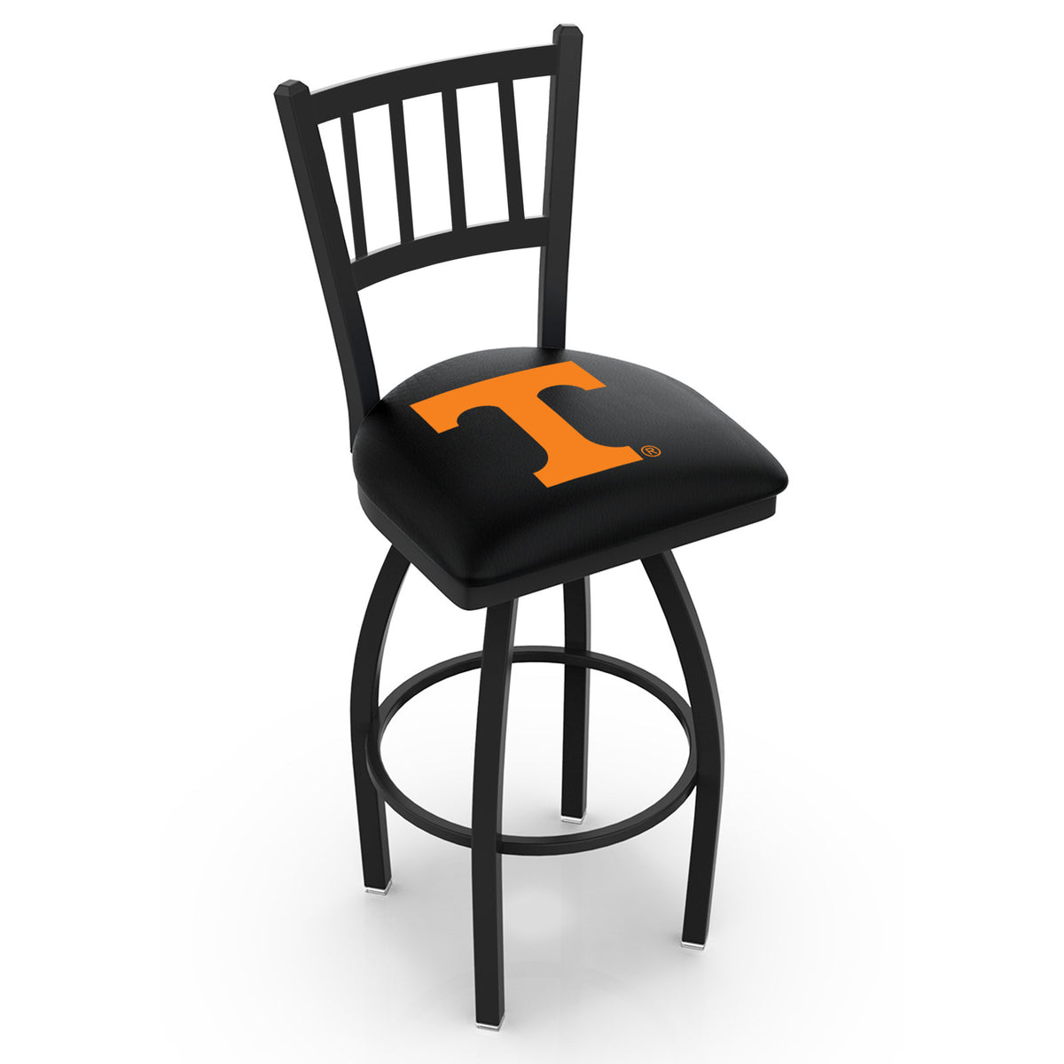 Bar Stool, Swivel Vinyl Seat, Tennessee Volunteers Logo, Black Steel Frame