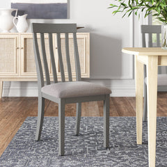 Side Chairs, Set of 2, Gray Polyester Seat, Solid Wood Legs