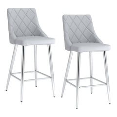 Counter Stools, Set of 2, White Faux Leather, Channel Tufted Back