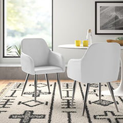 Armchairs, Set of 2, White Faux Leather, Chrome Metal Legs