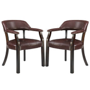 Armchairs, Set of 2, Walnut Faux Leather, Tufted, Walnut Solid Wood Legs