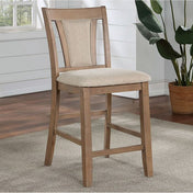 Dining Chairs, Set of 2, Beige Polyester Blend Seat, Natural Tone Wood Frame