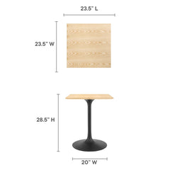 Square Dining Table, Seats 2, Natural Wood Veneer Top, Black Pedestal Base