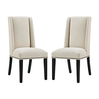 Dining Chairs, Set of 2, Beige Polyester Blend, Nailhead Trim