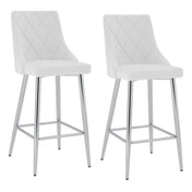 Counter Stools, Set of 2, White Faux Leather, Channel Tufted Back