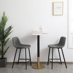 Counter Height Dining Table, Round Faux Marble Top, White, Gold Steel Pedestal Base