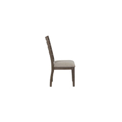 Side Chairs, Set of 2, Gray Upholstered, Brown Wood Legs