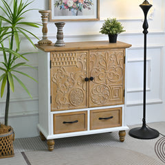 Accent Cabinet, Floral Carved Solid and Manufactured Wood, Wooden Finish