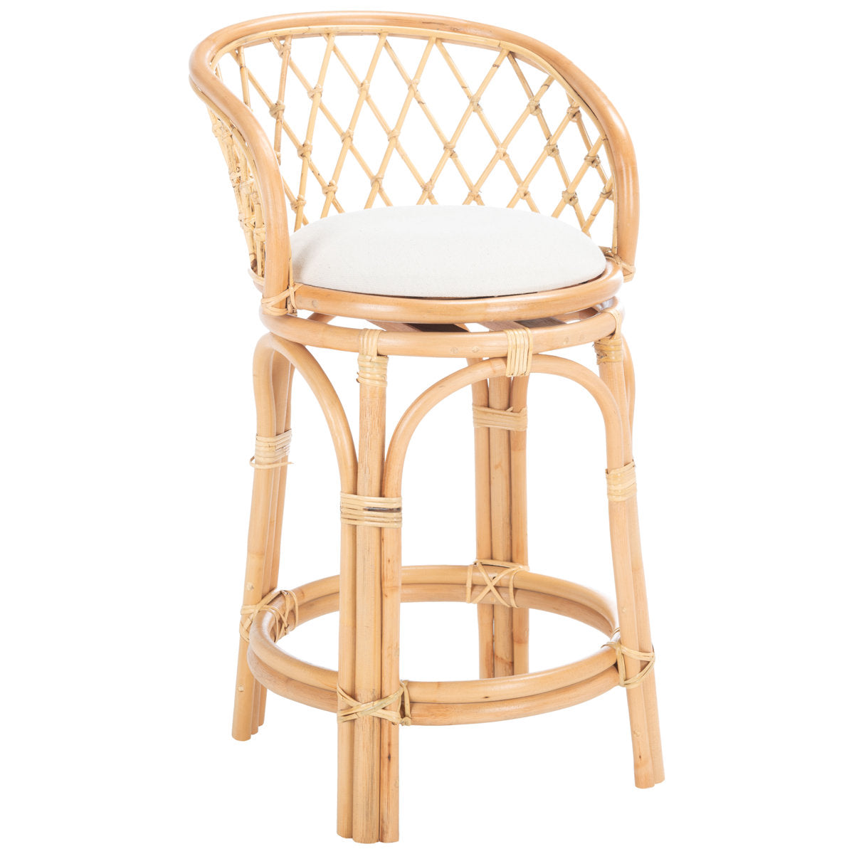 Bar Stool, Solid Mango Wood, Lattice Back, Footrest, Open Base