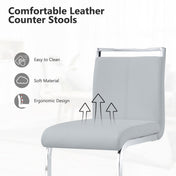 Counter Stools, Set of 2, Light Gray Faux Leather, Chrome Steel Base
