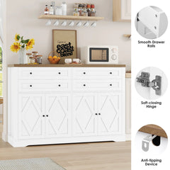 Rustic Brown and White Sideboard with 4 Drawers and 2 Cabinets