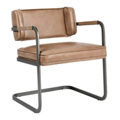 Cantilever Dining Chair, Tan Genuine Leather, Black Iron Frame