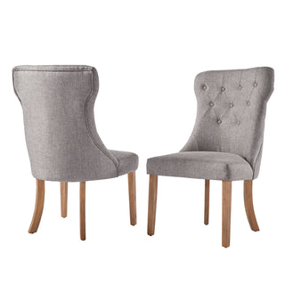 Parsons Dining Chairs, Set of 2, Gray Linen, Natural Wood Legs