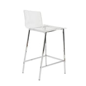 Low Back Stool, Steel Frame, Clear Plastic Acrylic Seat, Clear and Silver
