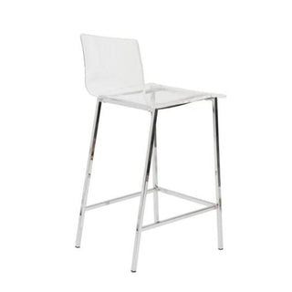 Low Back Stool, Steel Frame, Clear Plastic Acrylic Seat, Clear and Silver