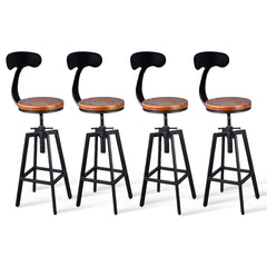 Swivel Bar Stools, Set of 4, Solid Pine Seat, Steel Frame, Brown and Black