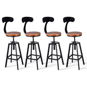 Swivel Bar Stools, Set of 4, Solid Pine Seat, Steel Frame, Brown and Black