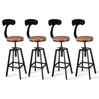 Swivel Bar Stools, Set of 4, Solid Pine Seat, Steel Frame, Brown and Black