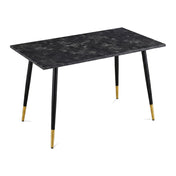 Dining Table, Black Marble Grain Veneer Top, Black Iron Four-Leg Base