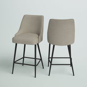 Counter Stools, Set of 2, Khaki Polyester Seat, Black Iron Frame
