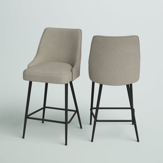 Counter Stools, Set of 2, Khaki Polyester Seat, Black Iron Frame