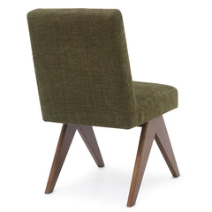 Parsons Dining Chairs, Set of 2, Olive Green Fabric, Walnut Wood Legs