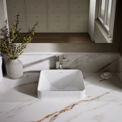 Vessel Bathroom Sink, Vox, Square, Vitreous China, White