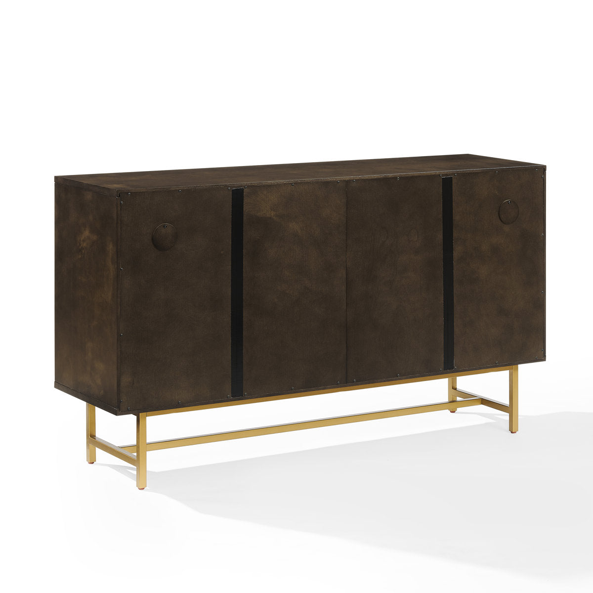 Sideboard, Manufactured Wood and Steel, Dark Brown, Gold Metal Legs