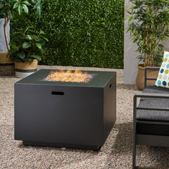 Propane Fire Pit Table, 31 in Square, Dark Gray Concrete and Iron