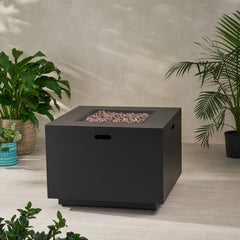 Propane Fire Pit Table, 31 in Square, Dark Gray Concrete and Iron