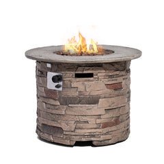 Propane Fire Pit Table, 40,000 BTU, Round Concrete with Stacked Stone Finish