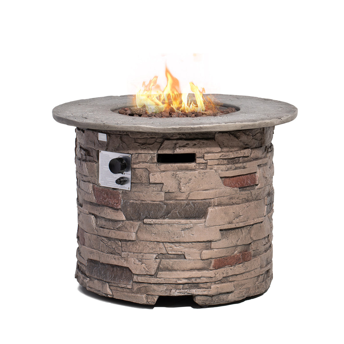 Propane Fire Pit Table, 40,000 BTU, Round Concrete with Stacked Stone Finish