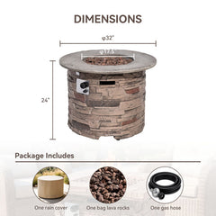 Propane Fire Pit Table, 40,000 BTU, Round Concrete with Stacked Stone Finish