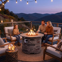 Propane Fire Pit Table, 40,000 BTU, Round Concrete with Stacked Stone Finish