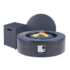 Propane Fire Pit Table, 40.5 Inch Round Iron in Dark Gray