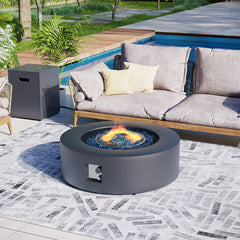 Propane Fire Pit Table, 40.5 Inch Round Iron in Dark Gray