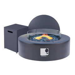 Propane Fire Pit Table, 40.5 Inch Round Iron with Tank Cover, Dark Gray