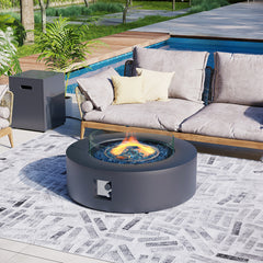 Propane Fire Pit Table, 40.5 Inch Round Iron with Tank Cover, Dark Gray