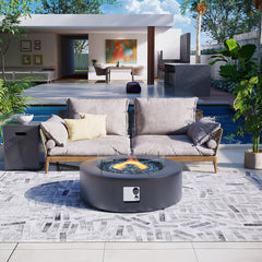 Propane Fire Pit Table, 40.5 Inch Round Iron with Tank Cover, Dark Gray